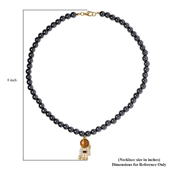 New, Yellow Tigers-eye and Simulated-Diamond Spaceman Pendent, 20 Inches - Picture 7 of 9